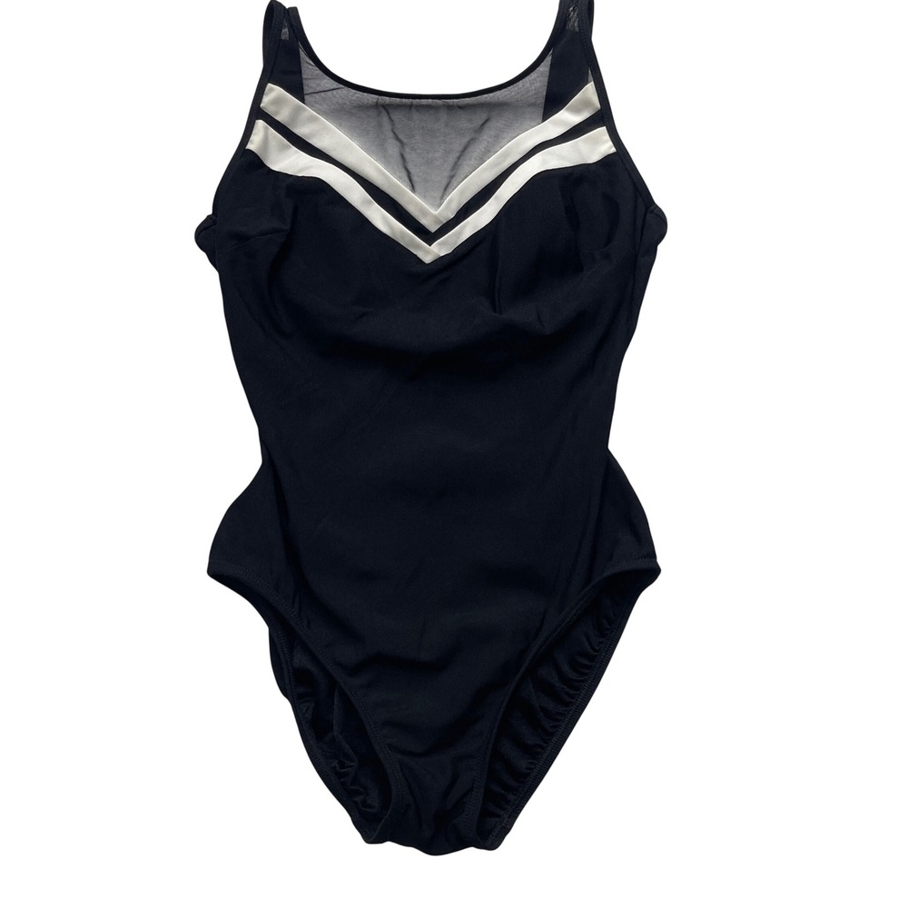 Longitude Swimsuit 12 Black White Mesh Sheer One Piece VTG Classic Luxury Resort